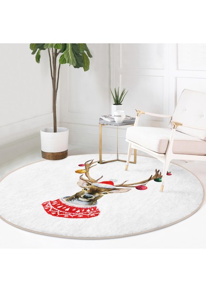 Real Homes Modern Geyik Desen Dijital Baskılı Bordo Salon ve Oturma Odası Yıkanabilir Kaymaz Tabanlı Yuvarlak Halı modelleri