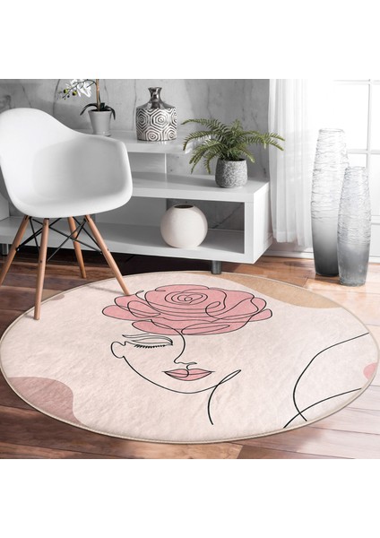 Real Homes Realhomes Bohemian Özel Tasarım Pembe Salon ve Oturma Odası Yıkanabilir Kaymaz Tabanlı Yuvarlak Halı fiyatları