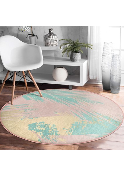Real Homes Pastel Zeminde Gold Detaylı Yaprak Desenli Dijital Baskılı Modern Pembe Yatak Odası Yıkanabilir Kaymaz Tabanlı Yuvarlak Halı fiyatları