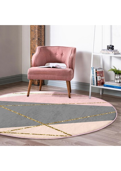Real Homes Pastel Zeminde Gold Renkli Modern Çizgili Dijital Baskılı Gri Yatak Odası Yıkanabilir Kaymaz Tabanlı Yuvarlak Halı fiyatları