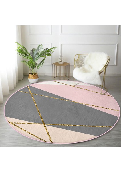 Real Homes Pastel Zeminde Gold Renkli Modern Çizgili Dijital Baskılı Gri Yatak Odası Yıkanabilir Kaymaz Tabanlı Yuvarlak Halı fırsatları
