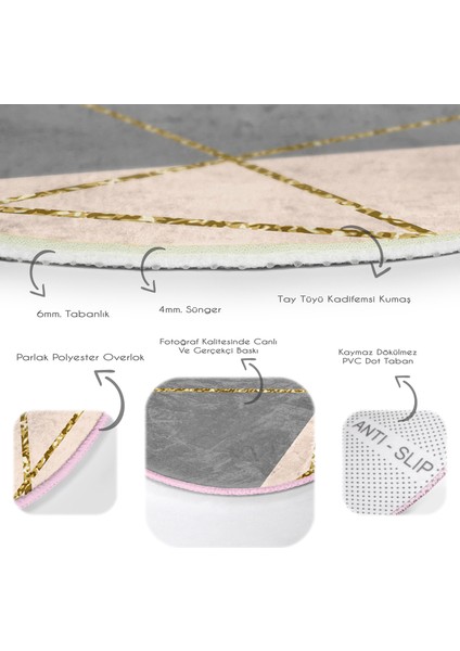 Real Homes Pastel Zeminde Gold Renkli Modern Çizgili Dijital Baskılı Gri Yatak Odası Yıkanabilir Kaymaz Tabanlı Yuvarlak Halı indirimleri