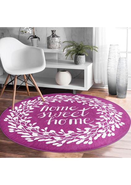 Real Homes Realhomes Home Sweet Dijital Baskılı Pembe Koridor ve Antre Yıkanabilir Kaymaz Tabanlı Yuvarlak Halı fırsatları