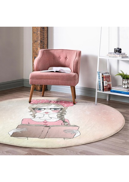 Real Homes Realhomes Fashion Girl Dijital Baskılı Modern Pembe Ofis Yıkanabilir Kaymaz Tabanlı Yuvarlak Kadife Halı fiyatları