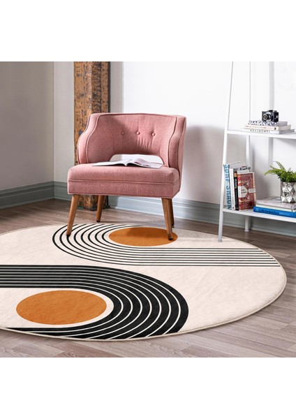 Real Homes Renkli Zeminde Geometrik Desenli Dijital Baskılı Modern Turuncu Salon ve Oturma Odası Yıkanabilir Kaymaz Tabanlı Yuvarlak Halı fırsatları