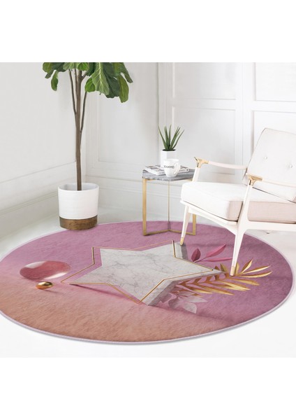 Real Homes Modern Pembe Zeminli 3D Yıldız Desenli Salon ve Oturma Odası Yıkanabilir Kaymaz Tabanlı Yuvarlak Halı fırsatları