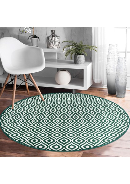 Real Homes Özel Tasarım Koyu Yeşil Ikat Desenli Dijital Baskılı Ofis Yıkanabilir Kaymaz Tabanlı Yuvarlak Halı modelleri