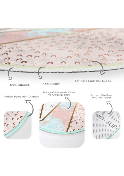 Real Homes Realhomes Geometrik Şekilli Mermer Desenleri Modern Pembe Mutfak Yıkanabilir Kaymaz Tabanlı Yuvarlak Halı