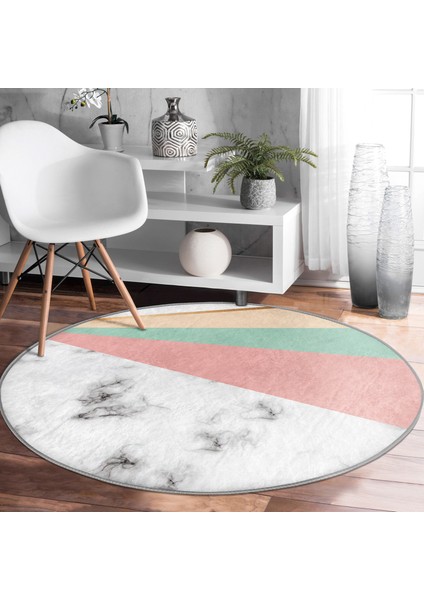Real Homes Renkli Geometrik Desenli Mermer Motifli Dijital Baskılı Modern Banyo Yıkanabilir Kaymaz Tabanlı Yuvarlak Halı fiyatları