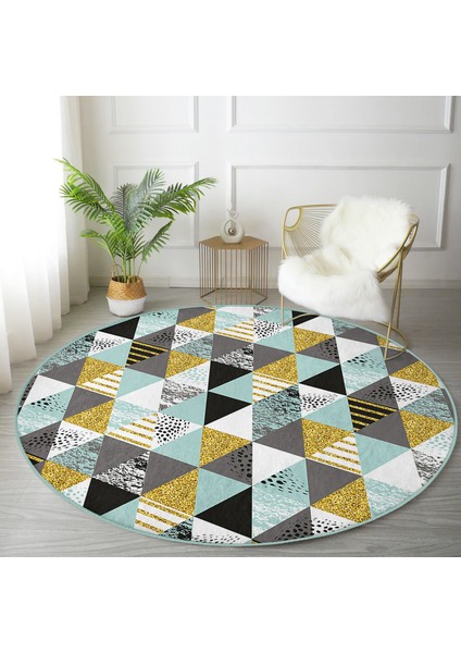 Real Homes Pastel Zeminde Gold Detaylı Geometrik Desenli Dijital Baskılı Modern Renkli Koridor ve Antre Kaymaz Tabanlı Yuvarlak Halı fırsatları