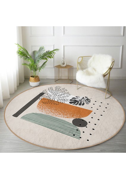 Real Homes Pastel Renkli Onedraw Çizimli Geometrik Desenli Dijital Baskılı Modern Salon ve Oturma Odası Kaymaz Tabanlı Yuvarlak Halı fiyatları