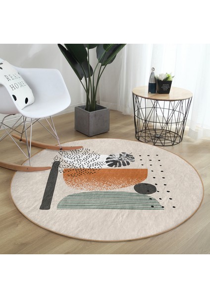 Real Homes Pastel Renkli Onedraw Çizimli Geometrik Desenli Dijital Baskılı Modern Salon ve Oturma Odası Kaymaz Tabanlı Yuvarlak Halı fırsatları