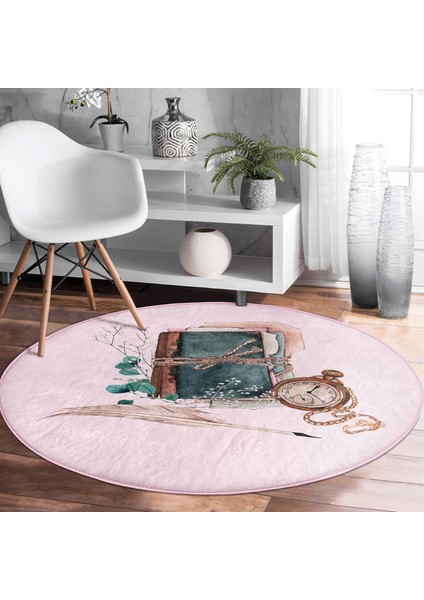 Real Homes Sevgililer Günü Temalı Özel Tasarım Dijital Baskılı Modern Pembe Yatak Odası Yıkanabilir Kaymaz Tabanlı Yuvarlak Halı