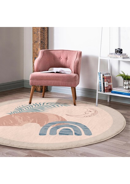 Real Homes Pastel Zeminde Geometrik Desenli Dijital Baskılı Modern Renkli Salon ve Oturma Odası Yıkanabilir Kaymaz Tabanlı Yuvarlak Halı fiyatları