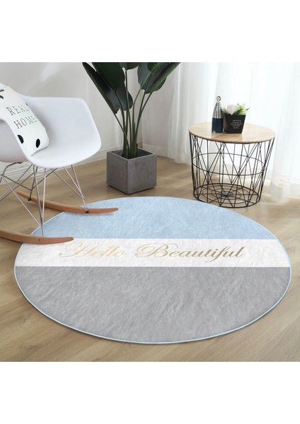 Real Homes Hello Beautiful Mavi ve Gri Dijital Baskılı Lacivert Koridor Antre Yıkanabilir Kaymaz Tabanlı Yuvarlak Halı fırsatları
