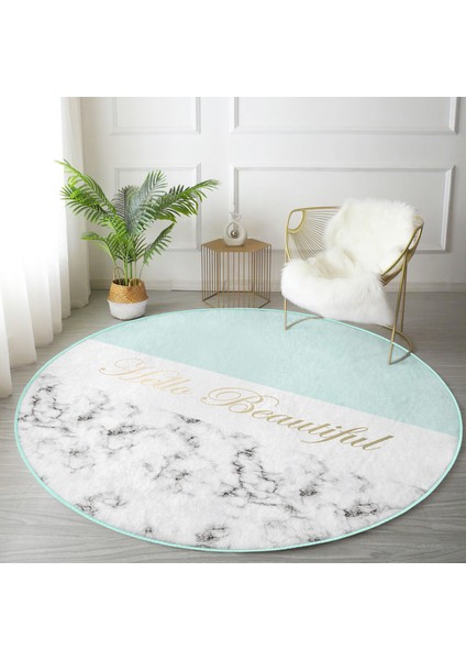 Real Homes Hello Beautiful Mint Yeşili ve Mermer Dijital Baskılı Modern Turkuaz Koridor Antre Yıkanabilir Kaymaz Tabanlı Yuvarlak Halı fiyatları