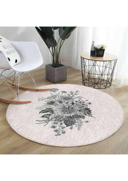 Real Homes Pastel Zeminde Çiçek Desenli Dijital Baskılı Modern Krem Salon ve Oturma Odası Yıkanabilir Kaymaz Tabanlı Yuvarlak Halı fırsatları