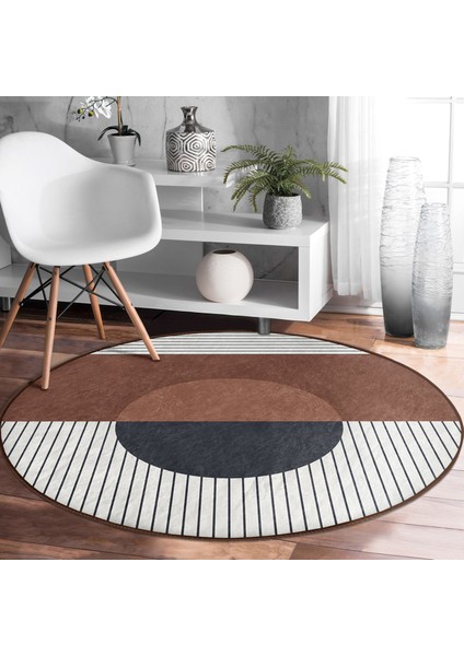 Real Homes Soyut Tarzda Onedraw Çizimli Dijital Baskılı Kahverengi Salon ve Oturma Odası Yıkanabilir Kaymaz Tabanlı Yuvarlak Halı fiyatları