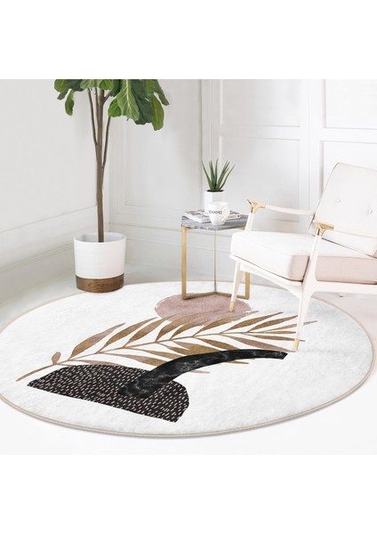 Real Homes Realhomes Bohemian Özel Tasarım Kahverengi Salon ve Oturma Odası Yıkanabilir Kaymaz Tabanlı Yuvarlak Halı