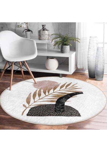 Real Homes Realhomes Bohemian Özel Tasarım Kahverengi Salon ve Oturma Odası Yıkanabilir Kaymaz Tabanlı Yuvarlak Halı