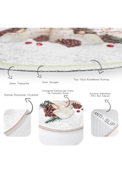 Real Homes Mum ve Kozalak Tasarımlı Christmas Temalı Dijital Baskılı Renkli Mutfak Yıkanabilir Kaymaz Tabanlı Yuvarlak Halı indirimleri