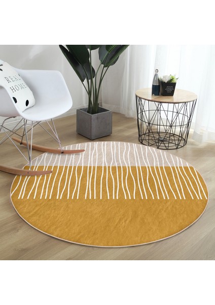 Real Homes Çizgili Retro Tasarımlı Dijital Baskılı Turuncu Salon ve Oturma Odası Yıkanabilir Kaymaz Tabanlı Yuvarlak Halı modelleri