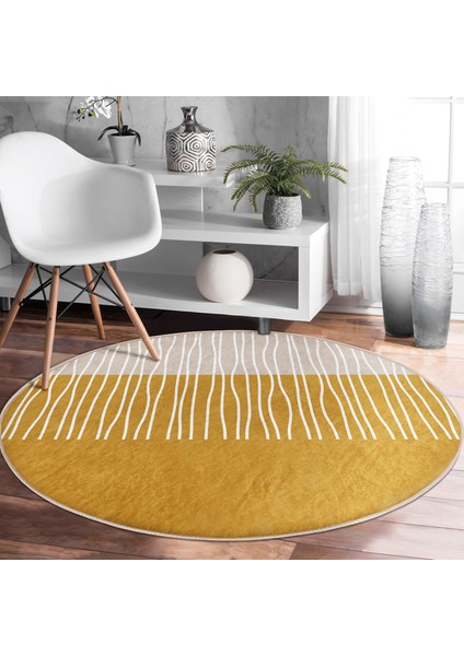 Real Homes Çizgili Retro Tasarımlı Dijital Baskılı Turuncu Salon ve Oturma Odası Yıkanabilir Kaymaz Tabanlı Yuvarlak Halı fırsatları