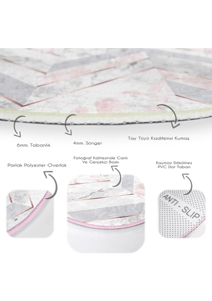 Real Homes Realhomes Mermer Zeminli Geometrik Tasarımlı Gri Mutfak Yıkanabilir Kaymaz Tabanlı Yuvarlak Kadife Halı