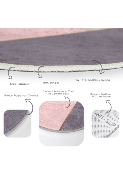 Real Homes Renkli Geometrik Desenli Mermer Motifli Dijital Baskılı Modern Pembe Banyo Yıkanabilir Kaymaz Tabanlı Yuvarlak Halı indirimleri