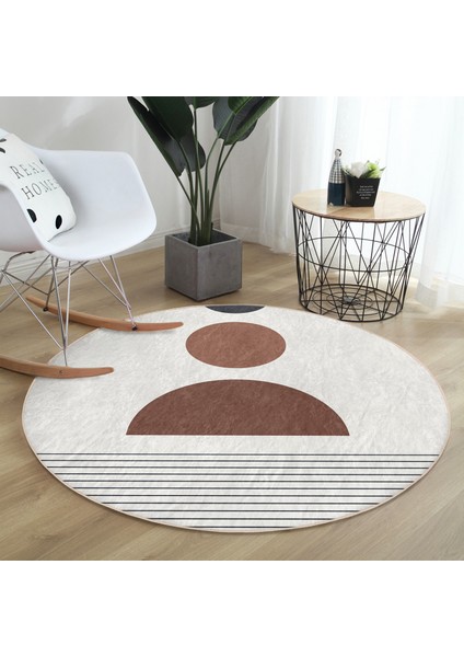 Real Homes Soyut Tarzda Onedraw Çizimli Dijital Baskılı Kahverengi Salon ve Oturma Odası Yıkanabilir Kaymaz Tabanlı Yuvarlak Halı fiyatları