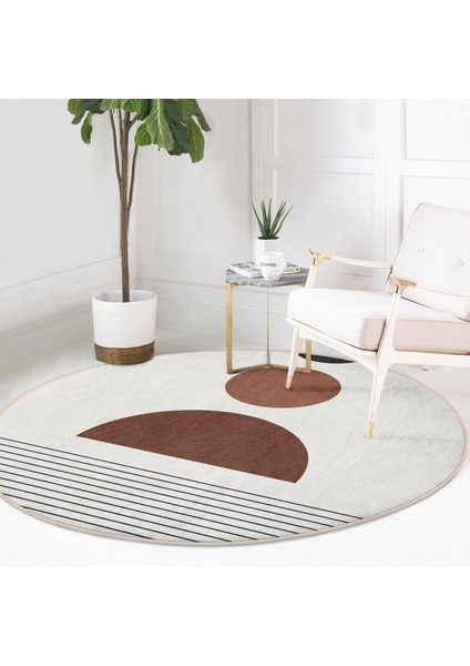Real Homes Soyut Tarzda Onedraw Çizimli Dijital Baskılı Kahverengi Salon ve Oturma Odası Yıkanabilir Kaymaz Tabanlı Yuvarlak Halı fırsatları