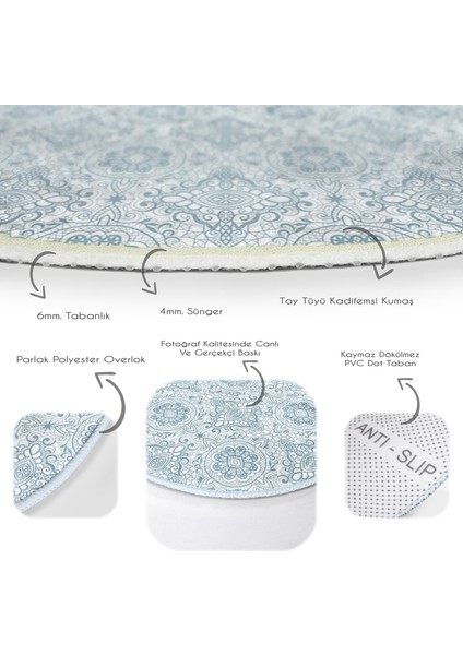 Real Homes Damask Figürlü Dijital Baskılı Lacivert Salon ve Oturma Odası Yıkanabilir Kaymaz Tabanlı Yuvarlak Halı indirimleri