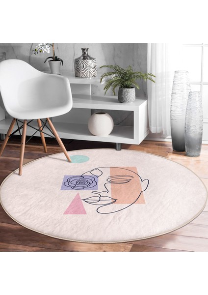 Real Homes Realhomes Bohemian Özel Tasarım Pembe Salon ve Oturma Odası Yıkanabilir Kaymaz Tabanlı Yuvarlak Halı modelleri