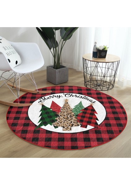 Real Homes Kırmızı Ekose Mery Christmas Özel Tasarım Modern Bordo Outdoor Yıkanabilir Kaymaz Tabanlı Yuvarlak Halı fırsatları