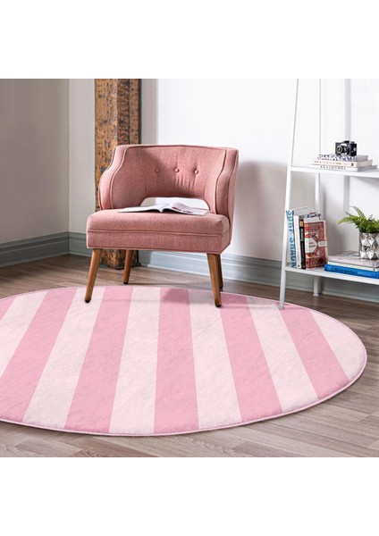 Real Homes Pembe Renklerin Uyumu Modern Tasarımlı Salon ve Oturma Odası Yıkanabilir Kaymaz Tabanlı Yuvarlak Halı modelleri