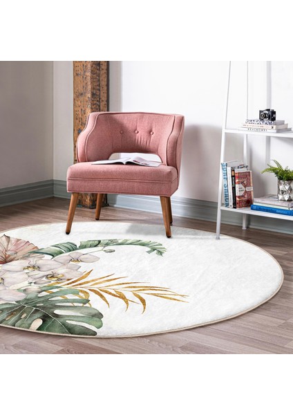 Real Homes Tropik Yaprak Motifli Dijital Baskılı Yeşil Salon ve Oturma Odası Yıkanabilir Kaymaz Tabanlı Yuvarlak Halı fırsatları