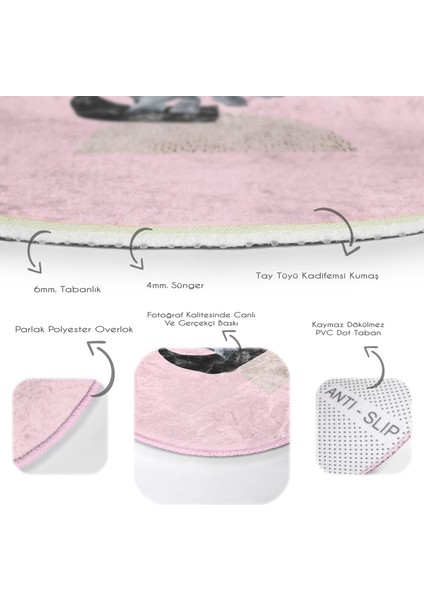 Real Homes Pembe Zeminde Tropik Yaprak Desen Dijital Baskılı Özel Tasarım Salon ve Oturma Odası Yıkanabilir Kaymaz Tabanlı Yuvarlak Halı indirimleri