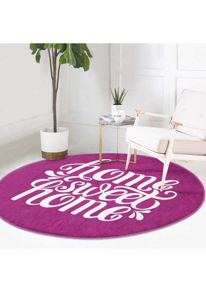 Real Homes Realhomes Home Sweet Dijital Baskılı Pembe Koridor ve Antre Yıkanabilir Kaymaz Tabanlı Yuvarlak Halı