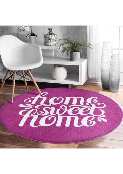 Real Homes Realhomes Home Sweet Dijital Baskılı Pembe Koridor ve Antre Yıkanabilir Kaymaz Tabanlı Yuvarlak Halı modelleri
