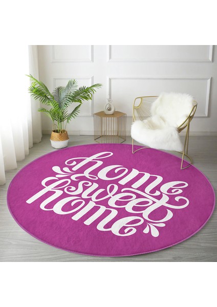 Real Homes Realhomes Home Sweet Dijital Baskılı Pembe Koridor ve Antre Yıkanabilir Kaymaz Tabanlı Yuvarlak Halı fırsatları