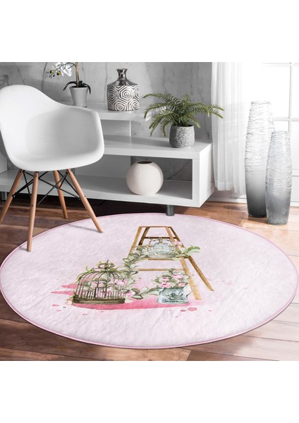 Real Homes Çiçek Demetleri Özel Tasarım Dijital Baskılı Modern Pembe Mutfak Yıkanabilir Kaymaz Tabanlı Yuvarlak Halı fiyatları