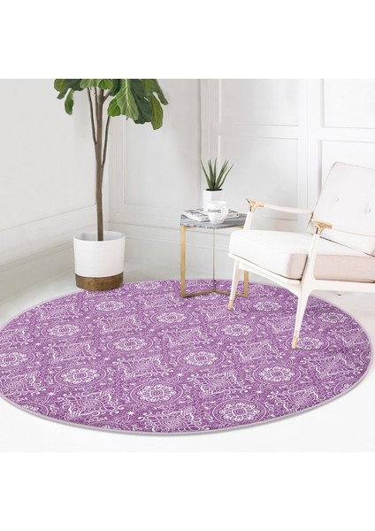 Real Homes Damask Figürlü Özel Tasarım Dijital Baskılı Modern Pembe Salon ve Oturma Odası Yıkanabilir Kaymaz Tabanlı Yuvarlak Halı modelleri