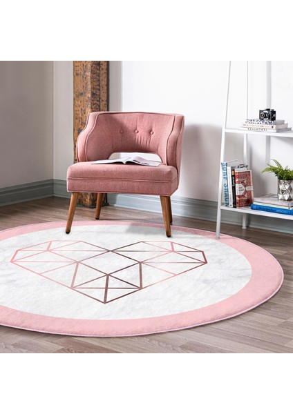 Real Homes Beyaz Zeminde Geometrik Desenli Kalp Motifli Dijital Baskılı Modern Pembe Mutfak Yıkanabilir Kaymaz Tabanlı Yuvarlak Halı fiyatları