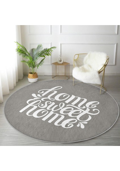 Real Homes Realhomes Home Sweet Dijital Baskılı Gri Koridor ve Antre Yıkanabilir Kaymaz Tabanlı Yuvarlak Halı fiyatları