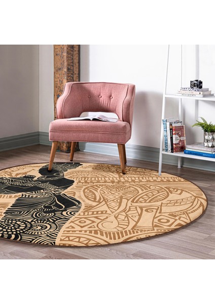 Real Homes Etnik Desen Zeminli Afrika Kadın Motifli Kahverengi Outdoor Yıkanabilir Kaymaz Tabanlı Yuvarlak Halı fiyatları