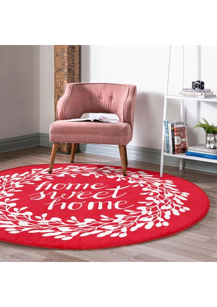 Real Homes Realhomes Home Sweet Dijital Baskılı Bordo Koridor ve Antre Yıkanabilir Kaymaz Tabanlı Yuvarlak Halı fiyatları