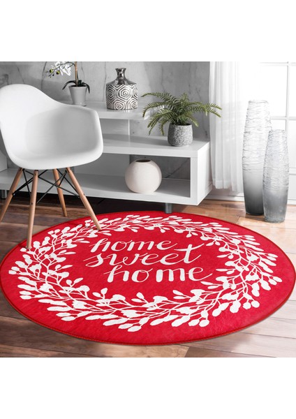 Real Homes Realhomes Home Sweet Dijital Baskılı Bordo Koridor ve Antre Yıkanabilir Kaymaz Tabanlı Yuvarlak Halı modelleri