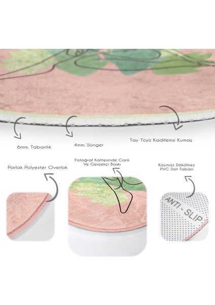Real Homes Realhomes Bohemian Özel Tasarım Pembe Banyo Yıkanabilir Kaymaz Tabanlı Yuvarlak Kadife Halı