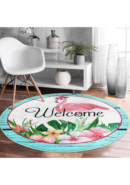 Real Homes Realhomes Tropik Yaprak Motifli Flamingo Tasarımlı Turkuaz Outdoor Yıkanabilir Kaymaz Tabanlı Yuvarlak Halı fiyatları