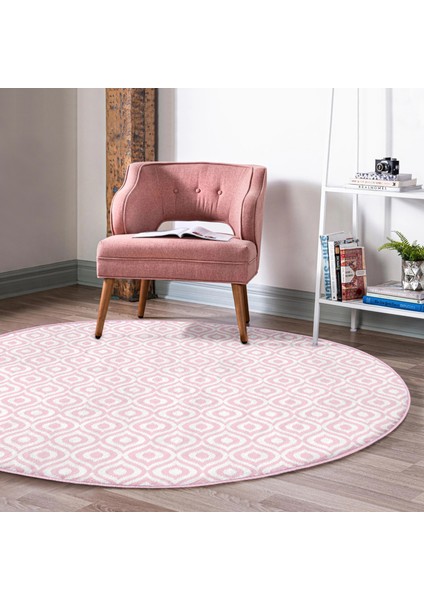 Real Homes Özel Tasarım Pembe Ikat Desenli Dijital Baskılı Salon ve Oturma Odası Yıkanabilir Kaymaz Tabanlı Yuvarlak Halı fiyatları